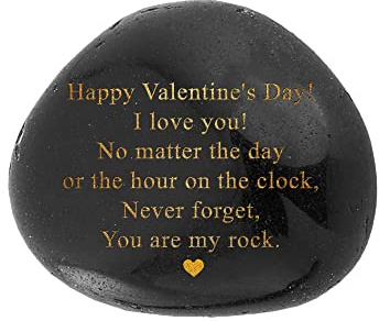 Happy Valentines Day Gift - Black Polished You are My Rock Engraved Pebble - Decorative Stones - Emotional Valentines Gifts for Him, Valentines Gifts for Her - Gifts for Couples