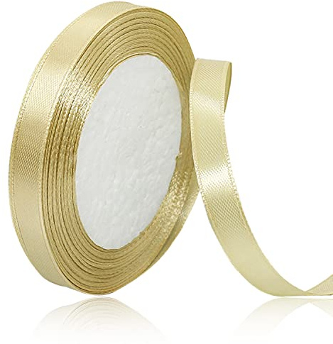 Guldband 10 mm, 23 meter enfärgad satin presentband för hantverk, presentförpackning, ballonger, hårrosetter, sömnad, kransar, brudbukett, kakor och dekoration för bröllopsfest