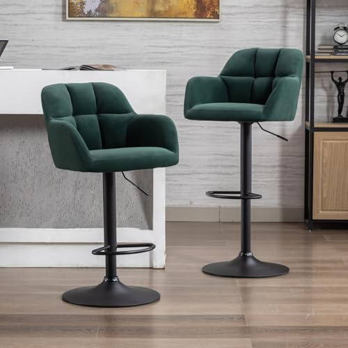 chairus Barhocker Samt Ergonomisch 360° Drehbar Armlehne 2er Set Grün | Samt-Bezug, ergonomisches Design, 360° drehbar, mit Armlehne, höhenverstellbar, für Küche, Theke