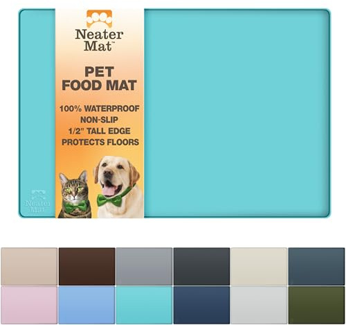 Neater Pet Brands Napfunterlage Hund und Katzen Wasserdicht - Silikon Katzen- und Hundenapf Unterlage - Futtermatte Hund und Katzen Schützt Böden vor Futter und Wasser (40,6 x 25,5 cm, Aquamarin)