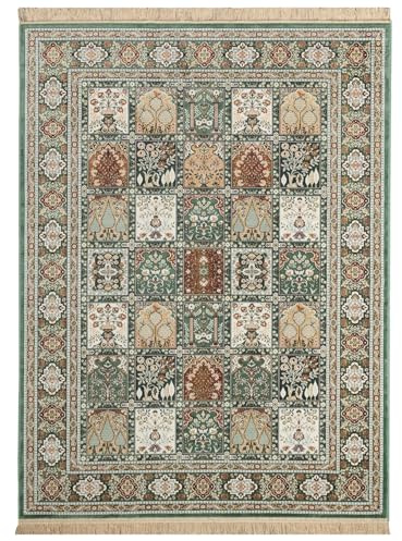 Steffensmeier Kurzflor Teppich Riad | Wohnzimmer | Orient | Pflegeleicht | Felder Grün, Größe: 135x195 cm