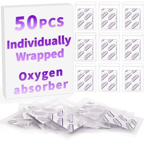 Emballage individuel - Absorbeur d'oxygène pour le stockage des aliments 500CC (50 paquets de 25000cc), emballages de qualité alimentaire pour le stockage à long terme des aliments, bocaux Mylar Bags