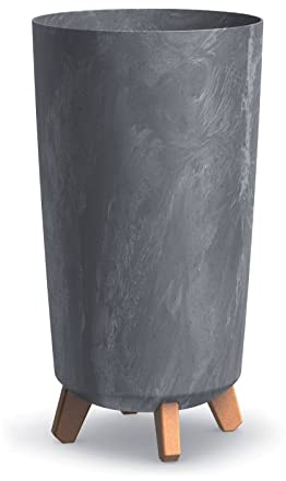 URBN GARDEN Macetero alto de plástico con aspecto de marengo gris para interiores y exteriores con patas