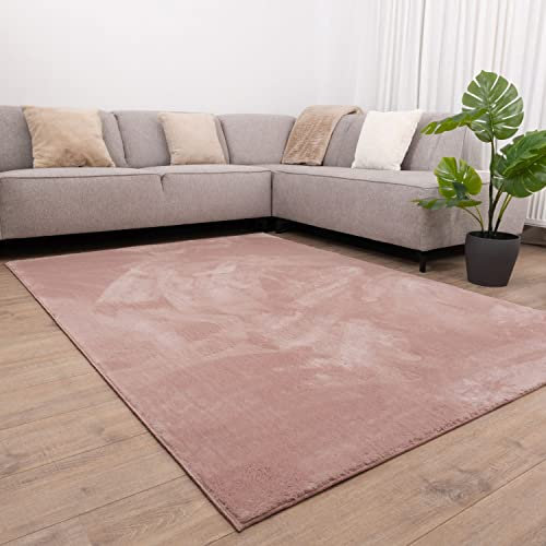 Omid Carpets Teppich Weicher Waschbarer Flachflorteppich mit Rutschfester Unterseite Omid Soft Comfort Waschbar bei 30° - Modern - Wohnzimmer - Salon - Schlafzimmer - Esszimmer (Rosa, 160x160cm)