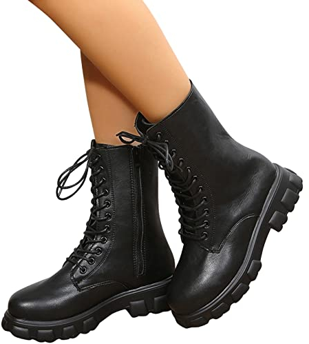 FGUUTYM 37–42 snörboots dam svart, snörkängor dam vita, slip-on-skor, dragkedja på sidan, ankelstövlar, slip-on-stövlar, stövlar hög halvhög, utomhus ridstövlar remmar, svart, 42 EU