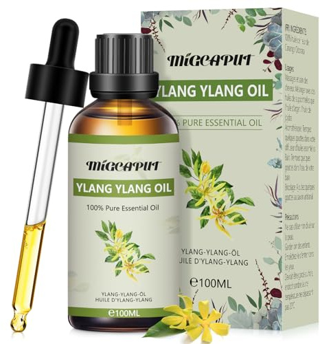 Migcaput 100ml Ätherisches Öl Ylang-Ylang, Natürliche Ylang Ylang Öl Duftöle für Diffuser, Luftbefeuchter, Aromatherapie, Hautpflege, Parfüm, Kerzenherstellung