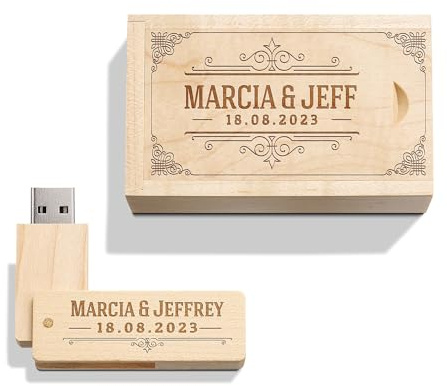 Clé USB gravée personnalisée en Bois Massif USB 3.0 Drive Clé USB en Bois avec Gravure personnalisée, Cadeau pour Mariages, Anniversaires, remises de diplômes, Anniversaires (Arce B, 16GB)