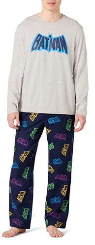 Amazon Essentials Completo Pigiama con Pantaloni e Maglia a Maniche Lunghe in Flanella Uomo, Logo Di Batman - Da Uomo, XXL