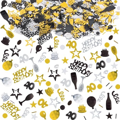 Konfetti 40 Geburtstag 1000 Stück, Konfetti Geburtstag Tischdeko HAPPY BIRTHDAY Konfetti, Streudeko Geburtstag Tischdeko für 40 Geburtstag Deko, Glitzer Konfetti Schwarz Gold Konfetti für Geburtstag