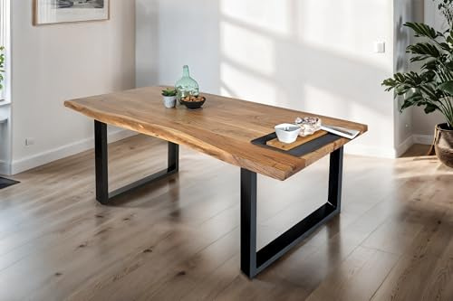 SAM Esstisch Tomaso 120x80 cm Akazie Natur Baumkante U-Gestell schwarz | Baumkantentisch massiv, Akazienholz naturfarben, Metallgestell