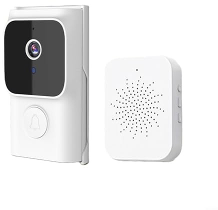 Sonnette vidéo avec carillon, sonnette vidéo intelligente sans fil WiFi avec interphone vocal 2 voies, caméra de sécurité à domicile audio bidirectionnel (blanc)