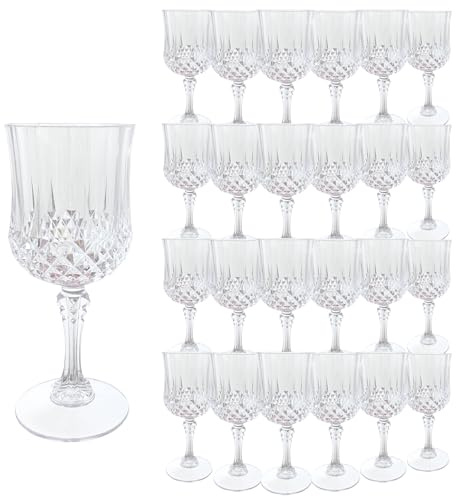 LEYIQU Plastic Wine Glasses, Plastic Goblets Vintage Style Cordial Unbreakable Drinking Glasses, Reusable Drinkware for Wedding Reception, Grand Event Party Supplies,Mother's Day(24, Transparent)