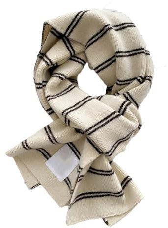 Damen Schal Wolle Strickschals Gestreift Bandana, beige, One size