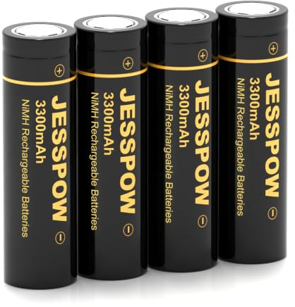 Piles Rechargeables NiMH, 3300 mAh Batteries Haute capacité pour Lampe Frontale LED, Voiture télécommandée (Haut Plat, 4Pcs)