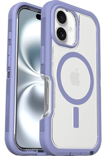 OtterBox Defender Series XT MagSafe Hülle für iPhone 16, stoßfest, Ultra-robust, schützende Hülle, 7X getestet nach Militärstandard, Transparent/Lila