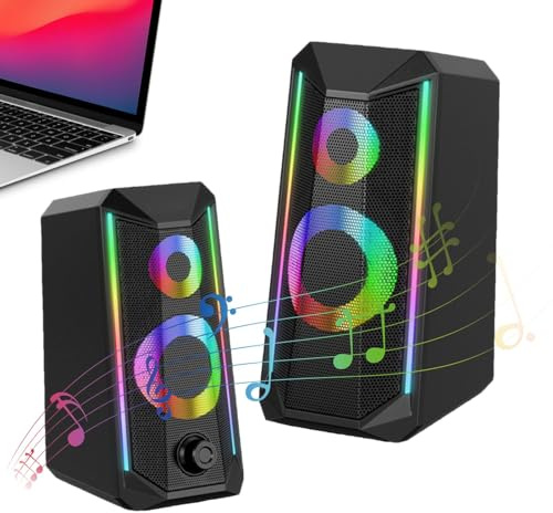 Altavoces RGB para PC,Altavoces de PC para Escritorio - 2 Altavoces de Escritorio RGB | Altavoces RGB alimentados por USB con Sonido Mejorado y Control de Volumen de fácil Acceso para computadora