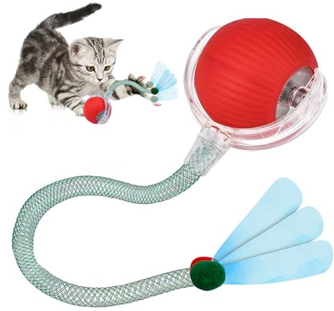 xinrongda Interaktives Katzenspielzeug Elektrisch, Intelligentes Katzenspielzeug mit Schwanz, Wiederaufladbar über USB, Smart Automatisch Rollender Ball für Katzen und Hunde