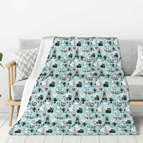 Dnbclezk Schwarze und weiße Katzen, gewichtete Decke, weiche Flanelldecke, personalisierter Druck, Überwurf, Sofadecke, Bettdecke, passend für alle Jahreszeiten