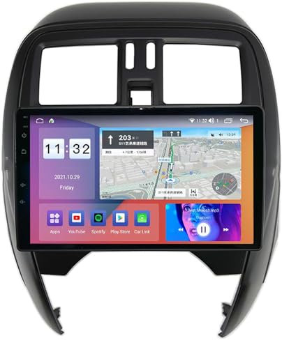 Generico Autoradio Touch Screen Android 12.0 per NIss-an March/MICRA 2013-2018 Navigazione satellitare GPS 9'' Touchscreen Lettore multimediale Dvd Ricevitore FM BT con 4G 5G WiFi SWC DSP Mirror Link
