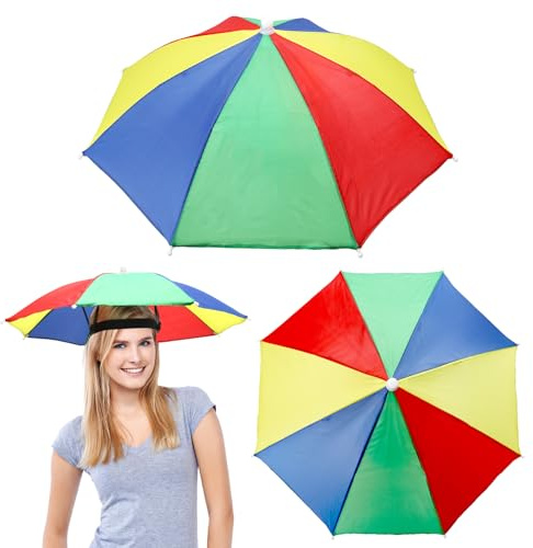 ZMDMAH 3 Stücke Regenschirmhut 50cm Kopf Regenschirmhut Faltbar für Erwachsene Kinder Kopfschirm Regenschirmmütze Sonnenschirm Geeignet zum Radfahren Angeln Gartenarbeit Camping Wandern, Regenbogen