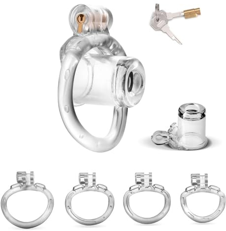 SeLgurFos Chastity Cage Männer mit Unsichtbares Schloss Design, Cock Cage Sexspielzeug mit 4 Aktiven Ringen, Atmungsaktive Hohle Keuschheitskäfig für Herren Langfristiges Tragen (Transparent,Large)