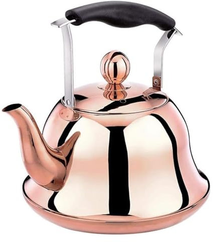 RSRSR Tetera portátil pequeña de Acero Inoxidable for Cocina, Ideal for Camping, inducción, Gas y cocinas eléctricas, Color Oro Rosa (4 l)(4.2 Quart)