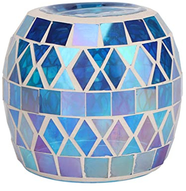 Candelador de Vidrio de Mosaico Azul, Soporte de Luz de té de Estilo único Artesanal para la Sala de Estar, Fiestas Ideales para Decoración del Hogar