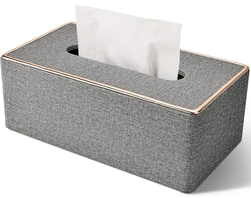 Rarapop Kosmetiktücherbox, Taschentuchbox aus PU-Leder, Rechteckiger Taschentuchspender für Kommode Badezimmer Home Office (Grau)