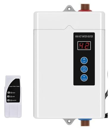 QZCX Chauffe Eau Electrique, Chauffe-Eau Électrique sans Réservoir 3000W, Chauffe-Eau Instantané avec Télécommande, Écran Tactile LCD,pour Cuisine, Salle de Bain, Lavage(Blanc)