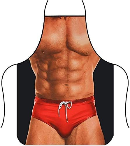Heyumybit Funny Kitchen Apron,Creative Sexy Novelty Cooking Funny Apron For Men,Muscular Man Pattern Apron,Waterproof Bbq Aprons Chef For Men