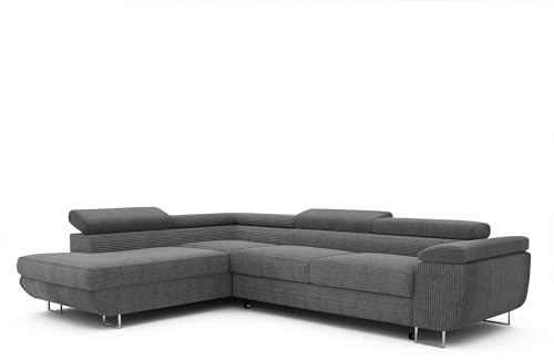 IDOHOME Ecksofa mit Schlaffunktion und Bettkasten Links 274 x 203 cm | 274 x 203 cm, Hoher Sitzkomfort, Verstellbare Kopfstützen, Wohnen und Schlafen, Linke Ausführung