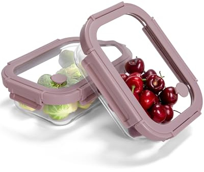 BOROHOUSE Glas Frischhaltedosen mit Glasdeckel 2er Set 630ml – Rechteckige Vorratsdosen Glas luftdicht, Meal Prep Boxen, Lebensmittel Aufbewahrungsbox, Ofen & Gefrierschrank -20℃~510℃,Rosa