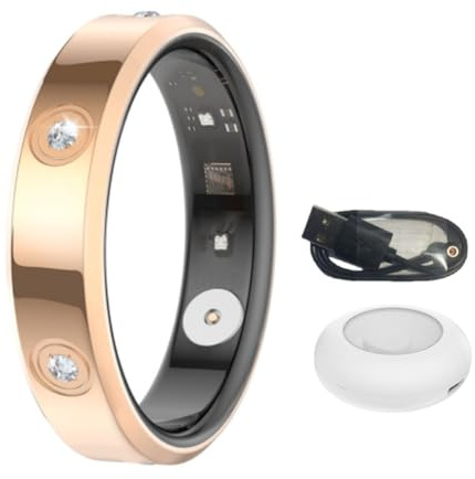 HGTRH Fitness Tracker Ring, Ultra-Thin Smart Ring 200mAh Tpye-C Laddningsfack 12-18mAh Batteristöd Hjärtfrekvensmätare Sömnövervakning Stegmätare Hjärtfrekvensräkning Gold 6#