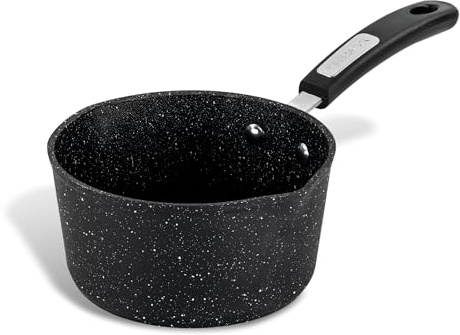 Scoville NEVERSTICK 16cm Milk Pan with Pouring Lips, Non Stick Milk Pan, 1.1L Capacity, Suitable for All Hobs Including Induction, Dishwasher Safe, PFOA Free, Non Toxic, Toughened Aluminium, Black
