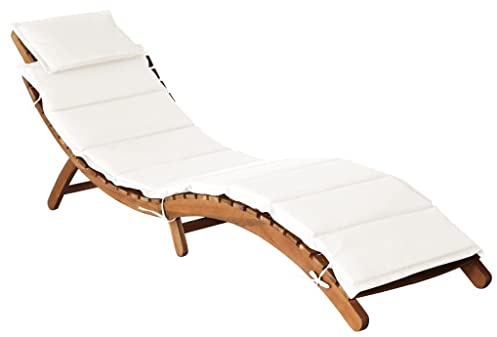 Generico Lettino Prendisole con Cuscino in Legno Massello d'Acacia Crema,Mobili,Mobili da Giardino,Mobili e sedie da Giardino,Sdraio da giardino-46652
