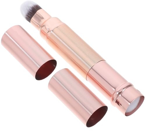 Cabilock Brocha de Maquillaje Doble Punta Retráctil para Rostro Pincel para Rubor en Polvo y Corrector Herramienta Portátil Color Rosa Dorado Adecuado para Maquillaje de Viaje