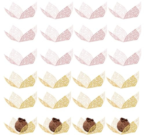 PYSEOSISE Envoltorios para Trufas de Chocolate, 60 Piezas Embalaje para Trufas, Dorado y Rosa Cápsulas para Trufas Envoltorios y Cápsulas para Cupcakes Fiesta Boda Cumpleaños