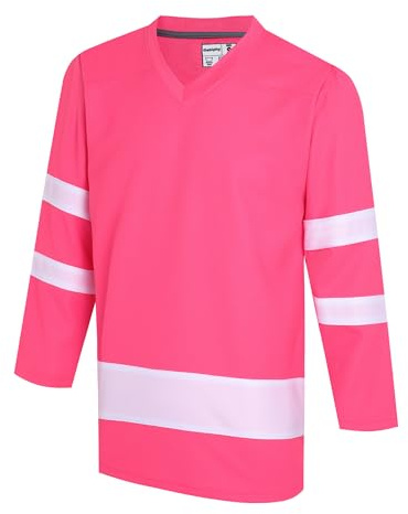 Gabiphy Men's Women's Hockey Jersey for Boyfriend Girlfriend Replica Workout Shirts Holiday Party Birthday Gift Casual Clothing Hot Pink Jersey-White Stripe,Men Size 3X-Large