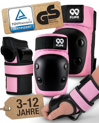 99FLIPS Protezioni Pattini Bambina Ginocchiera Bambini - Set Protezione Skateboard Bambino Ginocchiere e Gomitiere - SLIDE - Taglia XS - NERO - Protezione Bici Bambina