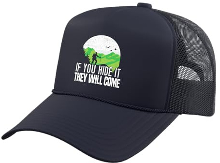 If You Hide It They Will Come Geocacher Geocaching Cache Trucker Hat with Adjustable Mesh Back, Navy Blue