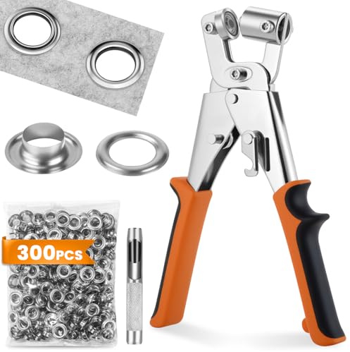 Profi öljetttångssats med 300 rostfria öljetter (Ø 10 mm) I Magnetisk öljettpress av härdat stål för tyger & presenningar I lochzange ösenzange set I öljettstämpel för presenningöljetter