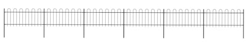 Gartenzaun mit Rundbogen Stahl pulverbeschichtet Schwarz 1070 x 80 cm 6 Zaunelemente 7 Pfosten stabiles Maschendrahtzaun wühlmausgitter für Garten und Eingang