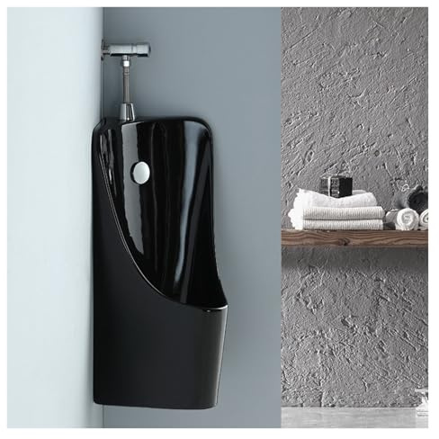 Orinatoio da parete in ceramica, ad angolo, per hotel, bagno, garage, bar, scuola, colore: nero/bianco, con valvola di scarico, design salvaspazio