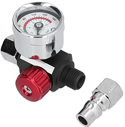 1/4in Alloy Air Pressure Regulator for Paint Spray Gun, Adjusting Pressure for Small, Medium & High Grade Spray Guns
