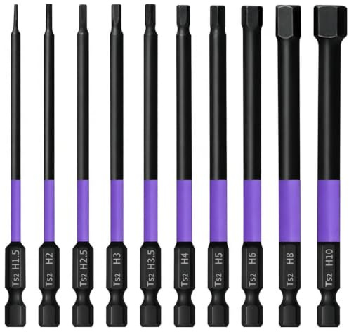 10Pcs Precision-Sized Allen Key Drill Bit Set, 100mm Magnetic Hex Bit Set, Long-Lasting Performance and Anti Corrosion Allen Keys Sets H1.5-H10, Suitable for Industrial Use and Home Maintenance