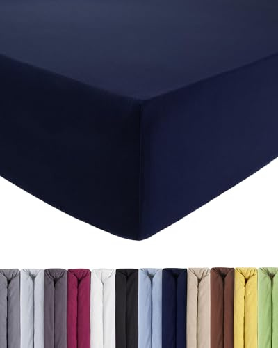 ENTSPANNO Luxus Spannbettlaken 180 x 200 bis 200 x 220 cm - Aus weichem Premium Jersey - Ideal für Wasser- u. Boxspringbetten bis 35cm Höhe - Dunkelblau