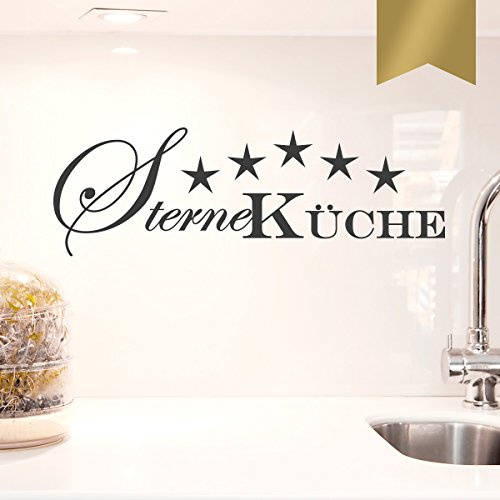 WANDKINGS Wandtattoo - Sterneküche (mit 5 Sternen) - 60 x 20 cm - Gold - Wähle aus 5 Größen & 35 Farben