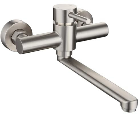HomeLava 360° Drehbar Wasserhahn Küche Edelstahl Küchenarmatur Wandmontage Kalt und Heiß Einhebelmischer Spültisch Armatur