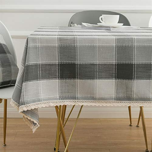 Insun Tischdecke mit Spitze Rand Bestickt Tischwäsche Dekorative Staubdichte Tischtuch Abwaschbar Skandinavischen Landhaus Stil Grau 130x180cm Rechteckig