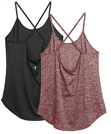 icyzone Backless Sportivo Canotta Tank Top con Cinghia di Spaghetti X-Back da Donna per Yoga Fitness -M-Nero/Borgogna